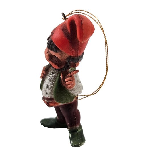 Vintage Gnome Christmas Ornament Elf Dwarf Hand Painted Rustic Holiday Decor - Picture 3 of 9